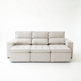 Sofá extensible y reclinable de 3 cuerpos tela chenille color crema