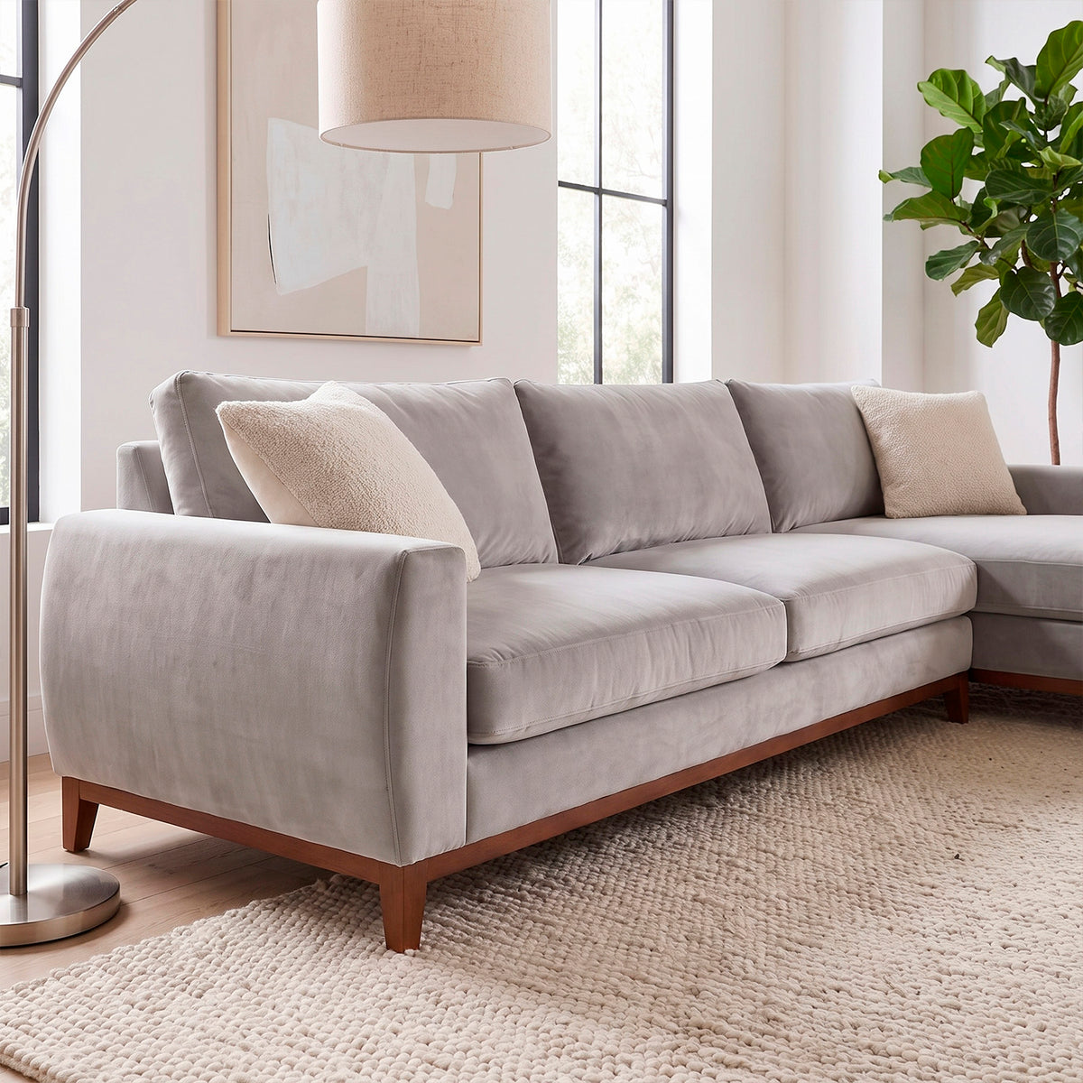 Sofá Seccional 3 Cuerpos Adesso con Chaise Longue Derecho Tela Gris Claro - 3.00m a Confección