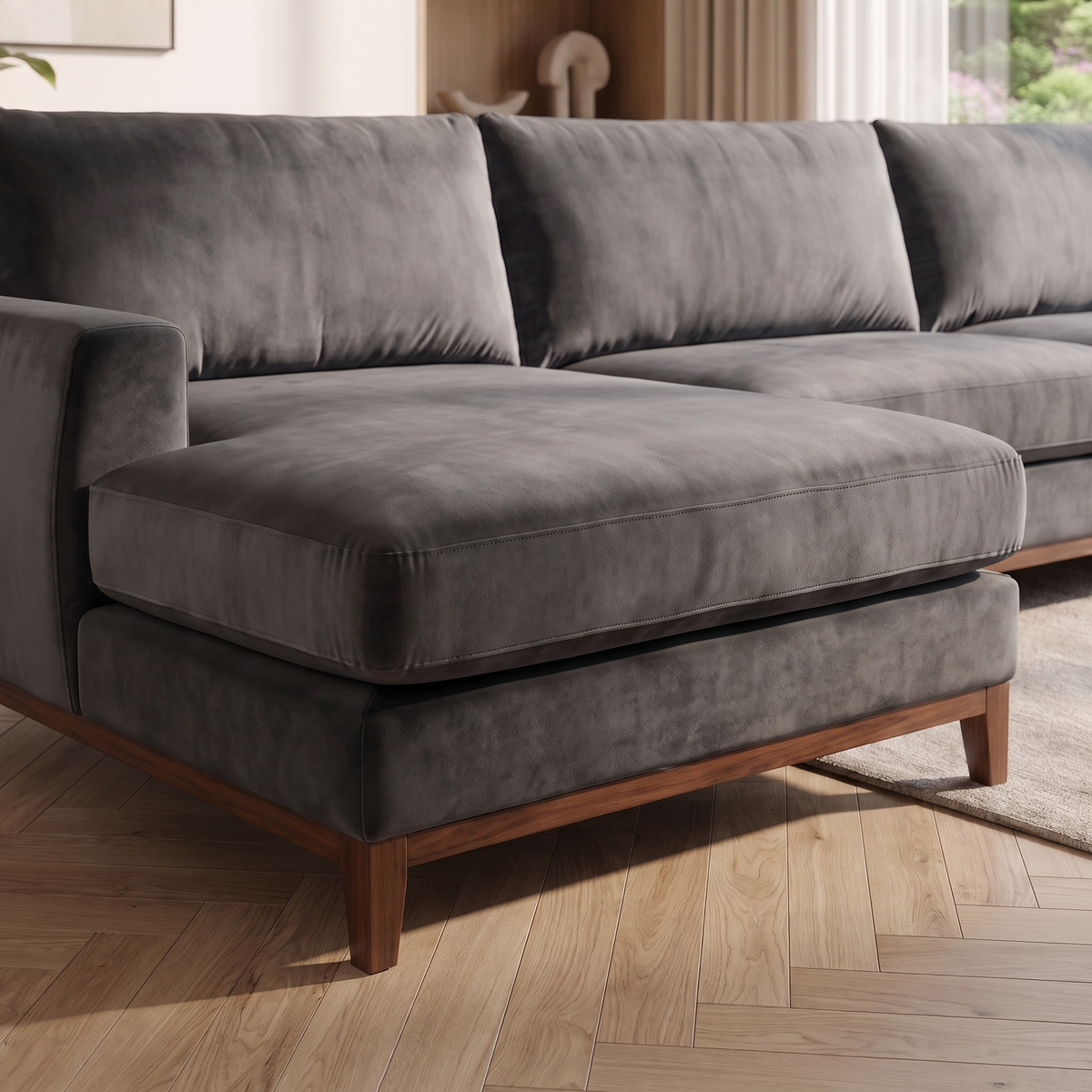 Sofá Seccional 3 Cuerpos Adesso con Chaise Longue Izquierdo Tela Gris Oscuro - 3.90m a Confección