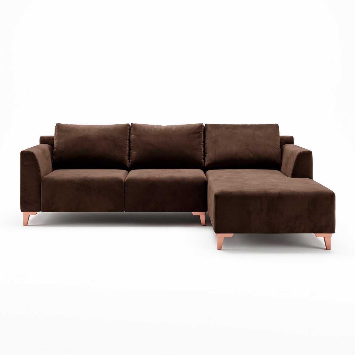 Sofá Arami con chaise longue derecho Tela marrón oscuro - 2.45mt stock