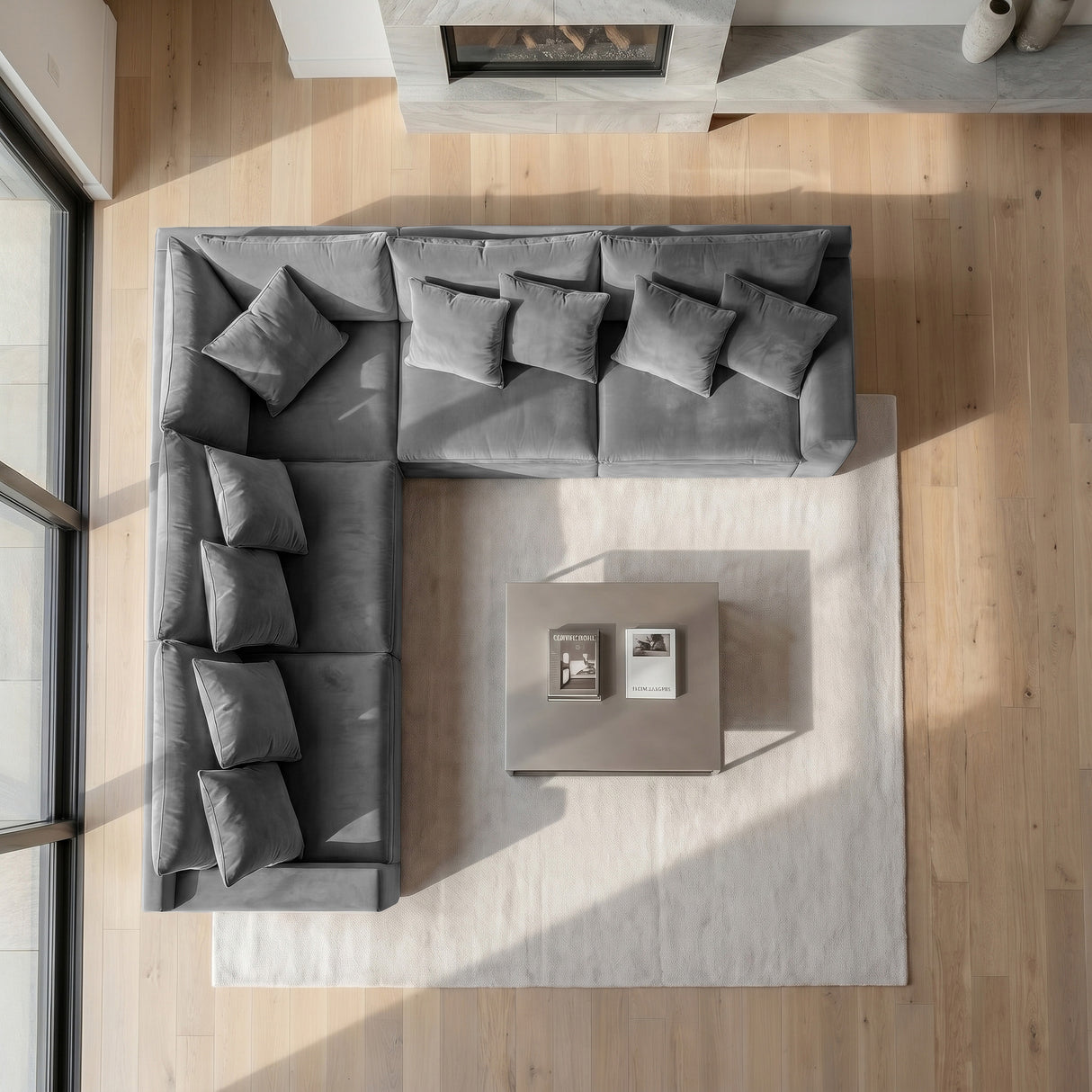 Sofá 4 Cuerpos Atualittá en "L" Tela Gris Oscuro - 2.97M x 2.97M  de Chaise Longue