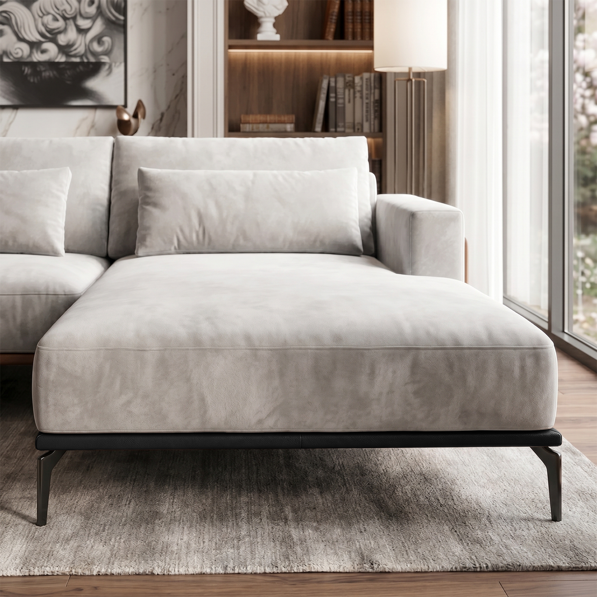 Sofá seccional 3 cuerpos Desser con chaise Longue derecho Tela Gris Oscuro - 2.78m