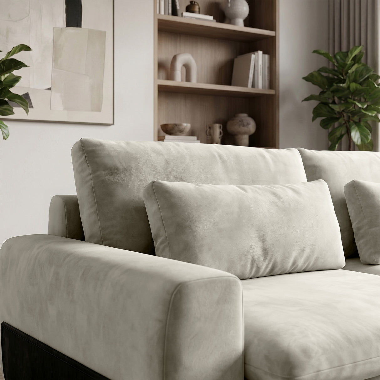 Sofá 3 Cuerpos Litus Tela Beige - 3.04m