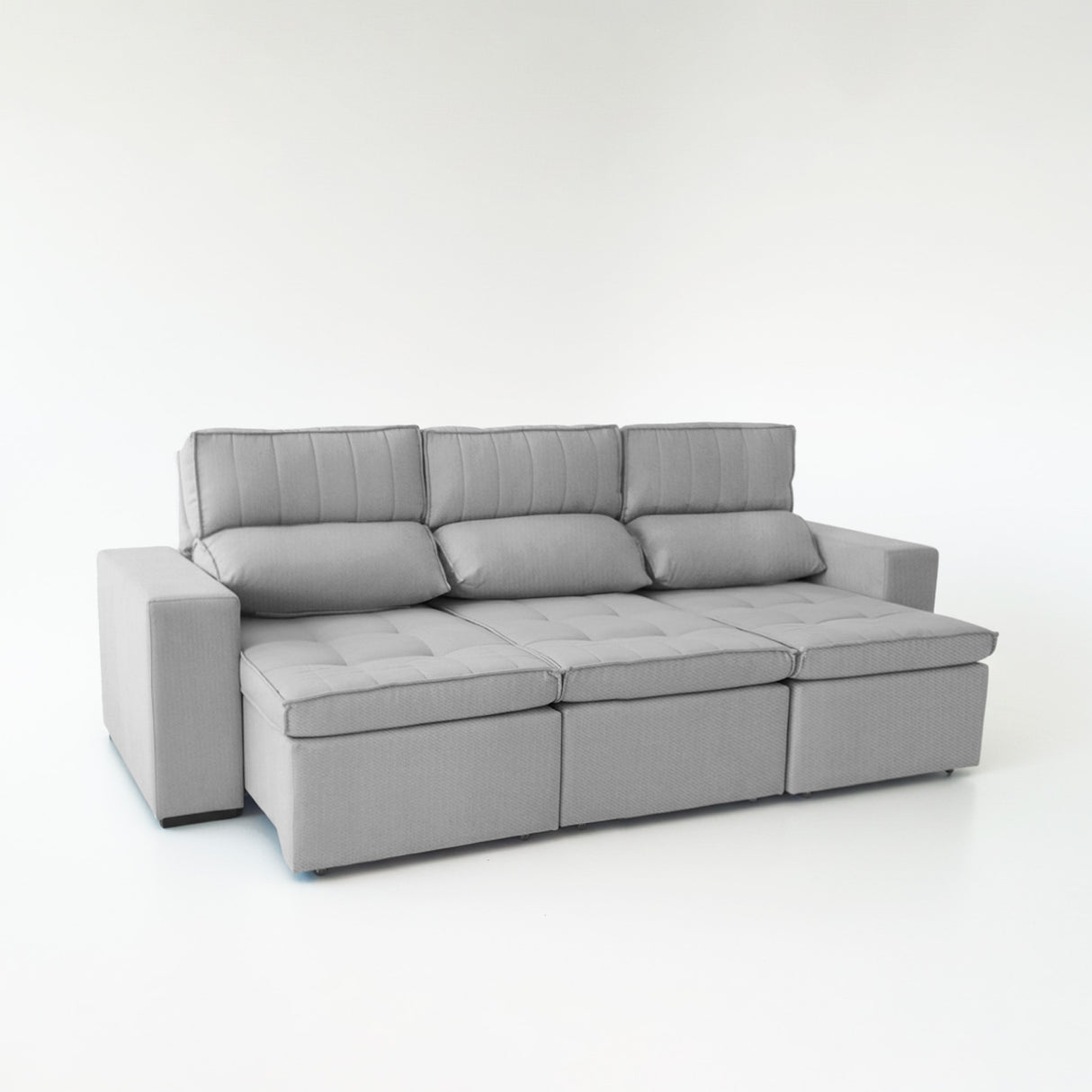 Sofá extensible y reclinable de 3 cuerpos tela chenille color gris