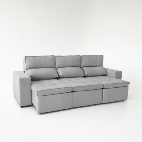 Sofá extensible y reclinable de 3 cuerpos tela chenille color gris