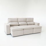 Sofá extensible y reclinable de 3 cuerpos tela chenille color crema