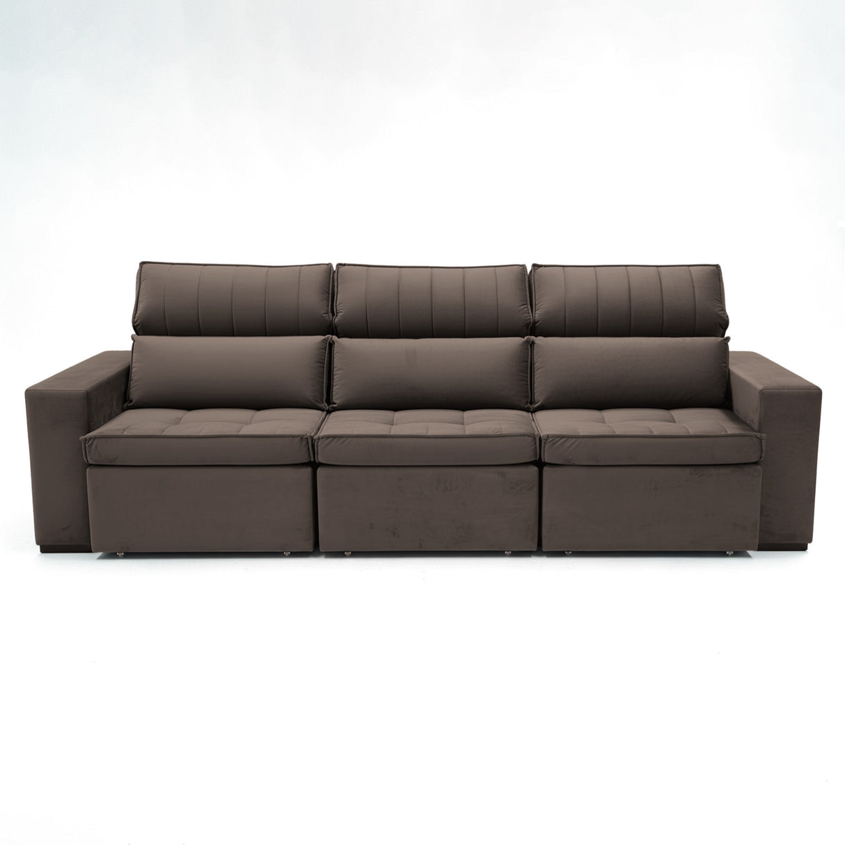 Sofá extensible de 3 cuerpos con tela de tercipelo color café  oscuro
