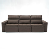 Sofá extensible de 3 cuerpos con tela de tercipelo color café  oscuro