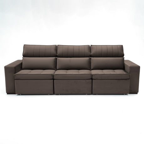 Sofá extensible de 3 cuerpos con tela de tercipelo color café  oscuro