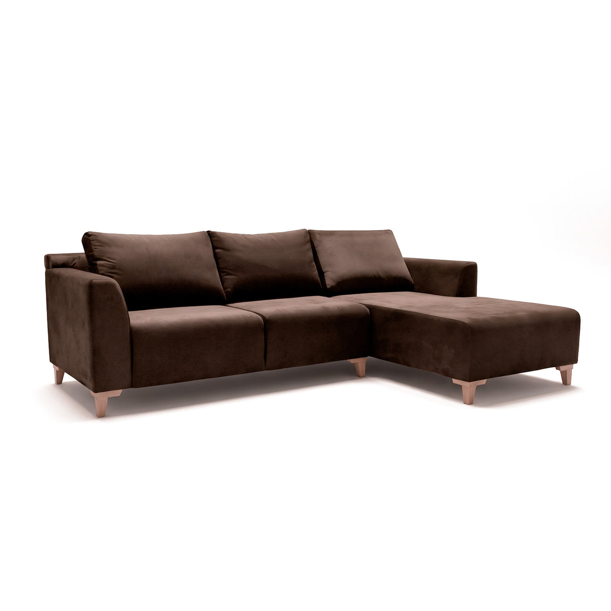 Sofá Arami con chaise longue derecho Tela marrón oscuro - 2.45mt stock