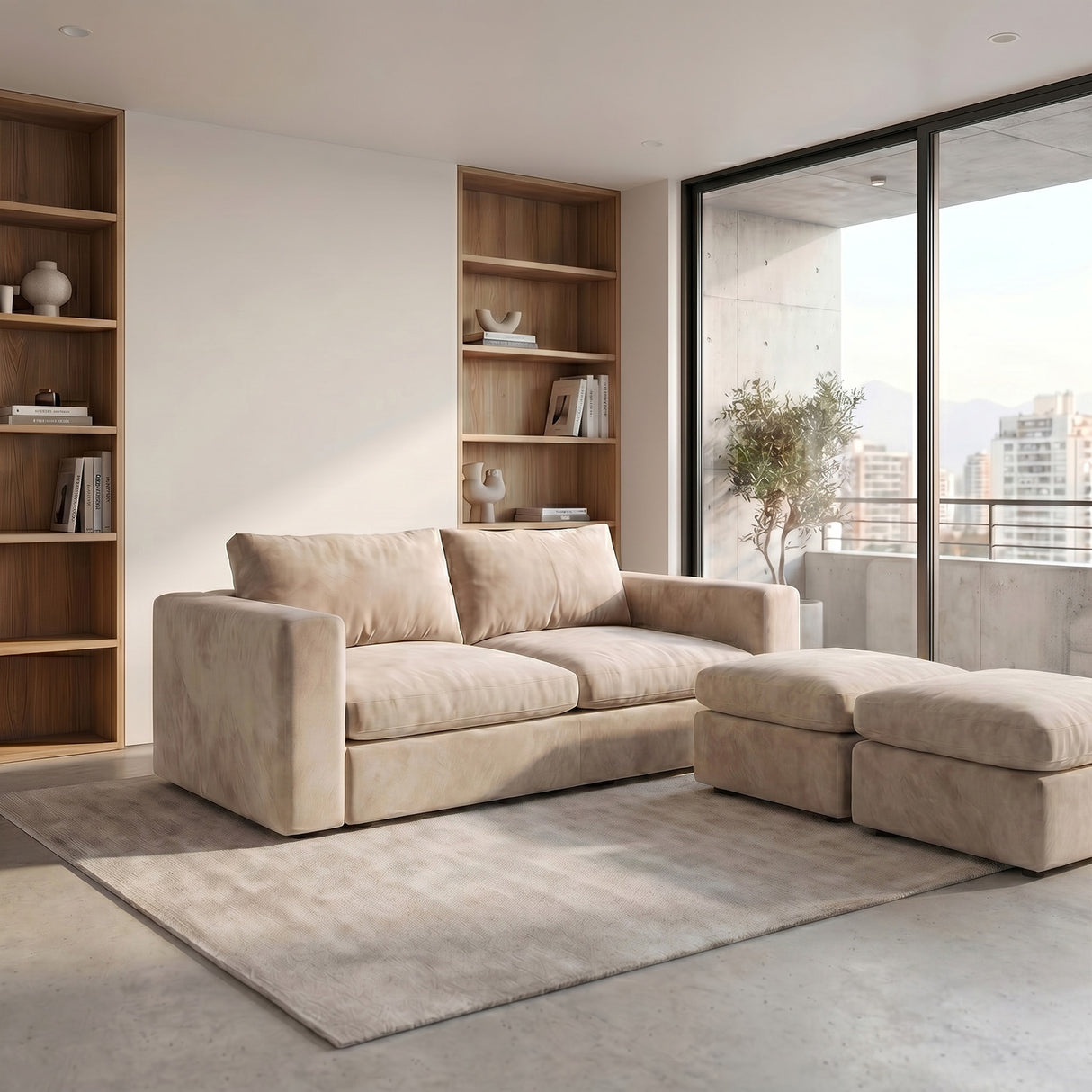 Sofa Modular 2 Cuerpos con 2 Poufs Conecta