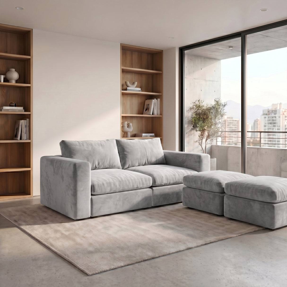 Sofá Modular 2 Cuerpos con 2 Poufs Conecta