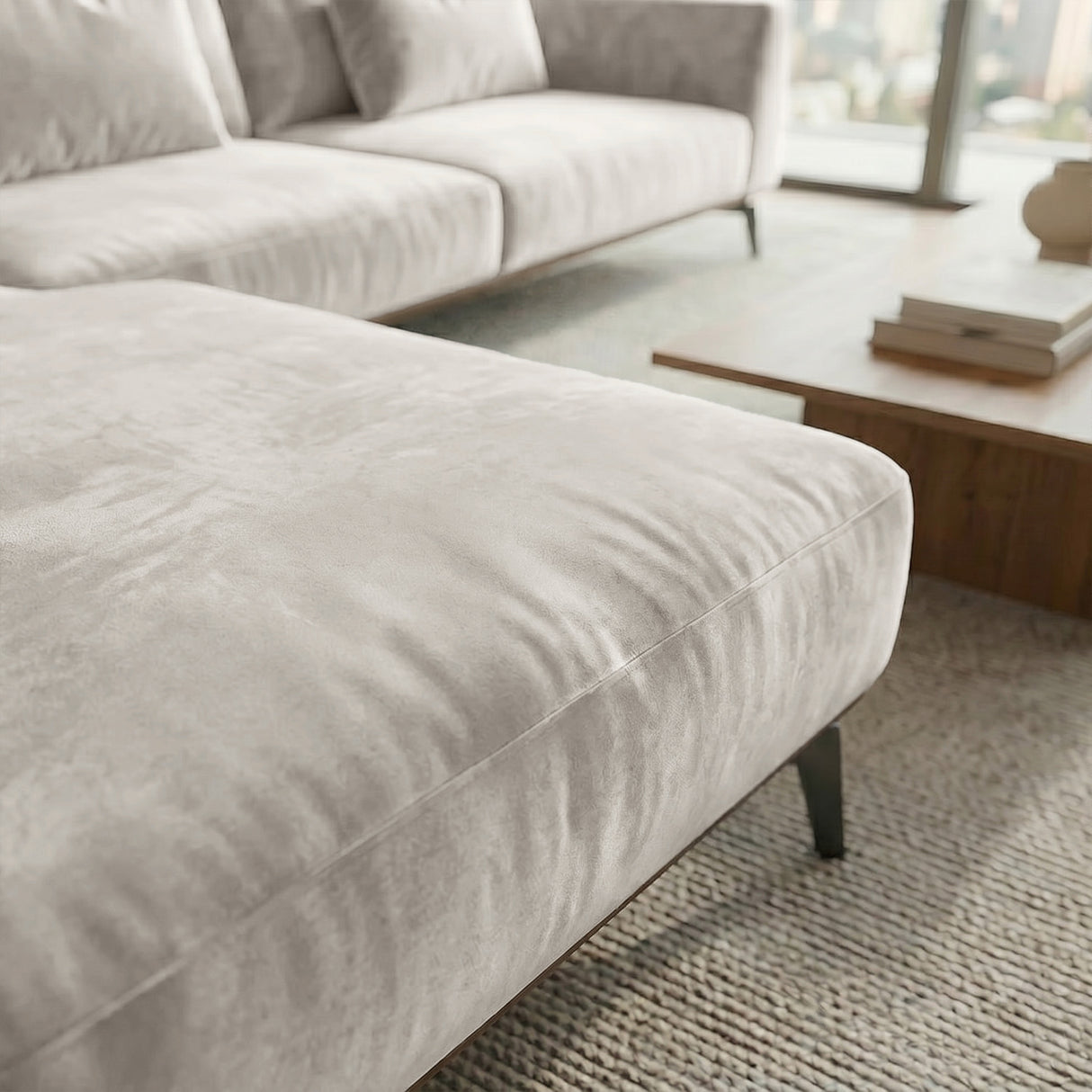 Sofá Seccional 3 Cuerpos Palace con Chaise Longue Izquierdo Tela Beige - 3.06m a Confección