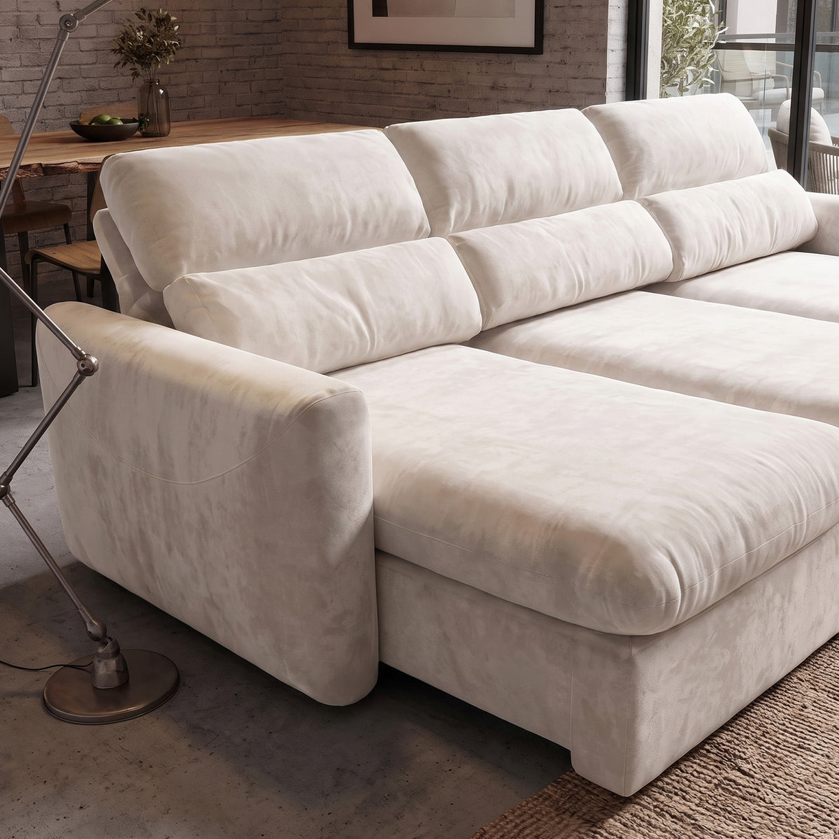 Sofá 3 Cuerpos Paris Tela Beige - 3.04m