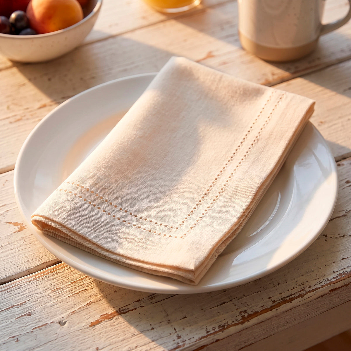 Set 4 servilletas 40 x 40cm picot crema