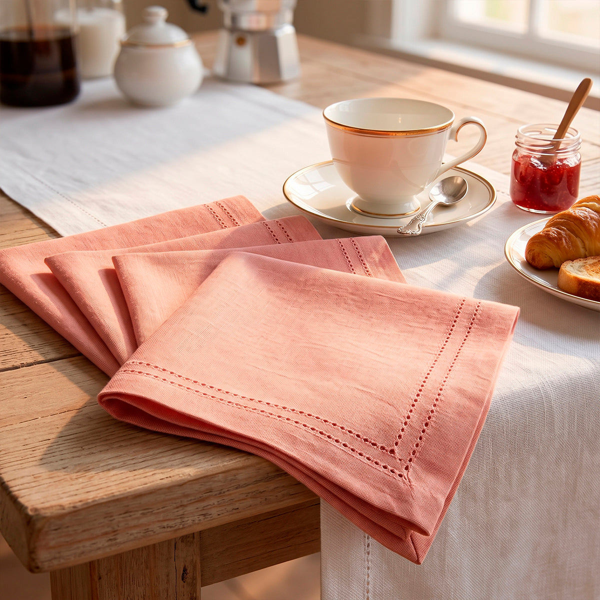 Set 4 servilletas 40 x 40cm picot rosado
