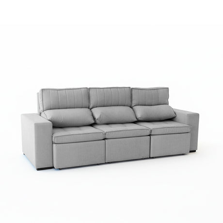 Sofá extensible y reclinable de 3 cuerpos tela chenille color gris