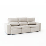 Sofá extensible y reclinable de 3 cuerpos tela chenille color crema