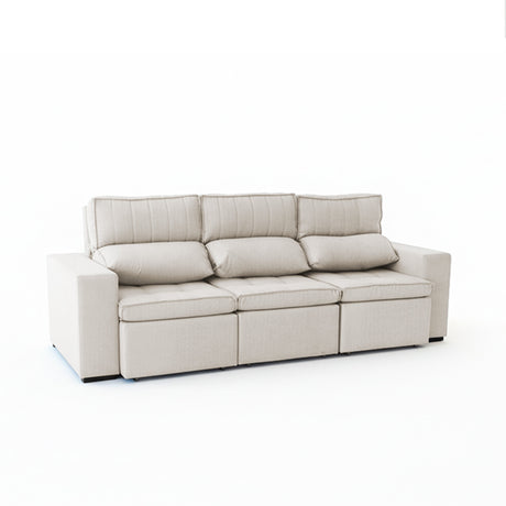 Sofá extensible y reclinable de 3 cuerpos tela chenille color crema
