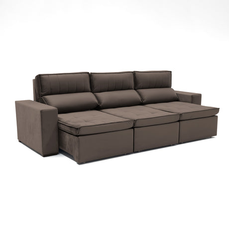 Sofá extensible de 3 cuerpos con tela de tercipelo color café  oscuro