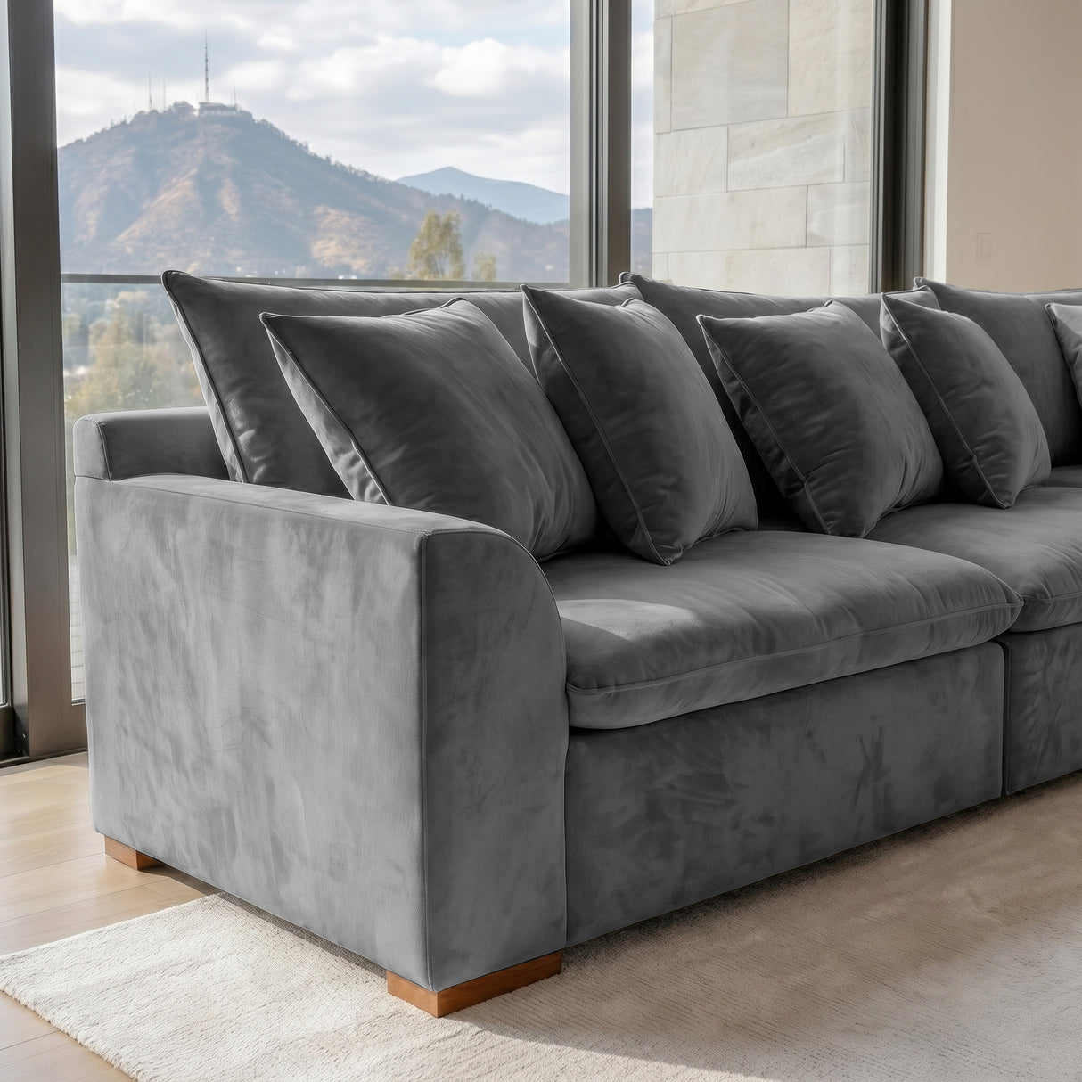 Sofá 4 Cuerpos Atualittá en "L" Tela Gris Oscuro - 2.97M x 2.97M  de Chaise Longue