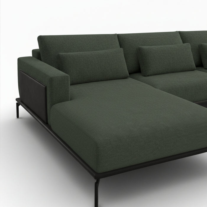 Sofá con chaise longue de 3 cuerpos color verde musgo 