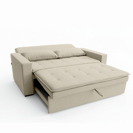 Sofá cama 2 cuerpos Londres con tela chenilla color beige claro