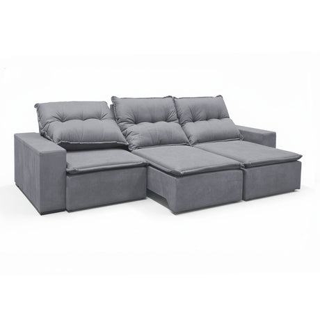 Sofá extensible de 3 cuerpos, con tela lino y de 3 cuerpos en 3/4 extendido.