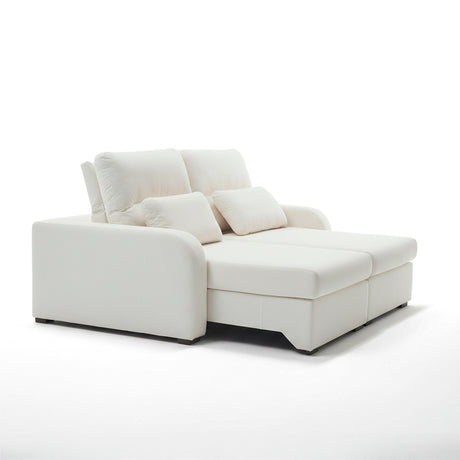 Sofá extensible de dos cuerpos, tapiz boucle color blanco 