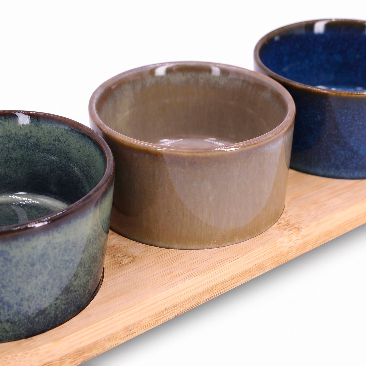 Set 3 bowls de cerámica redondo y bandeja