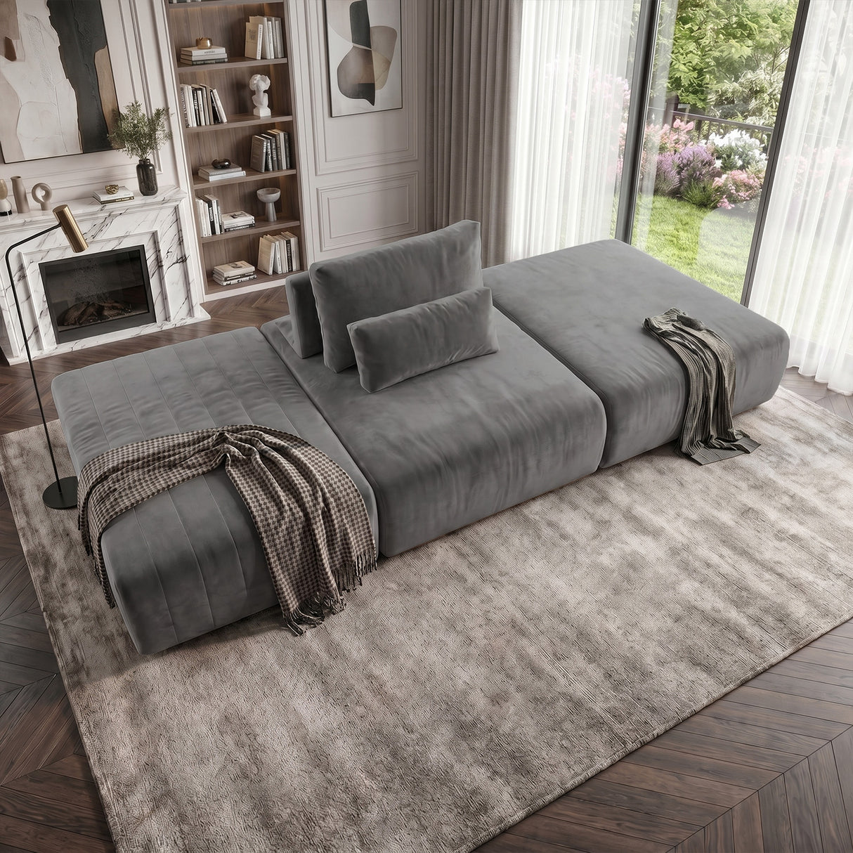 Sofá Modular 3 cuerpos Alba Tela Gris Oscuro - 3.00m a Confección