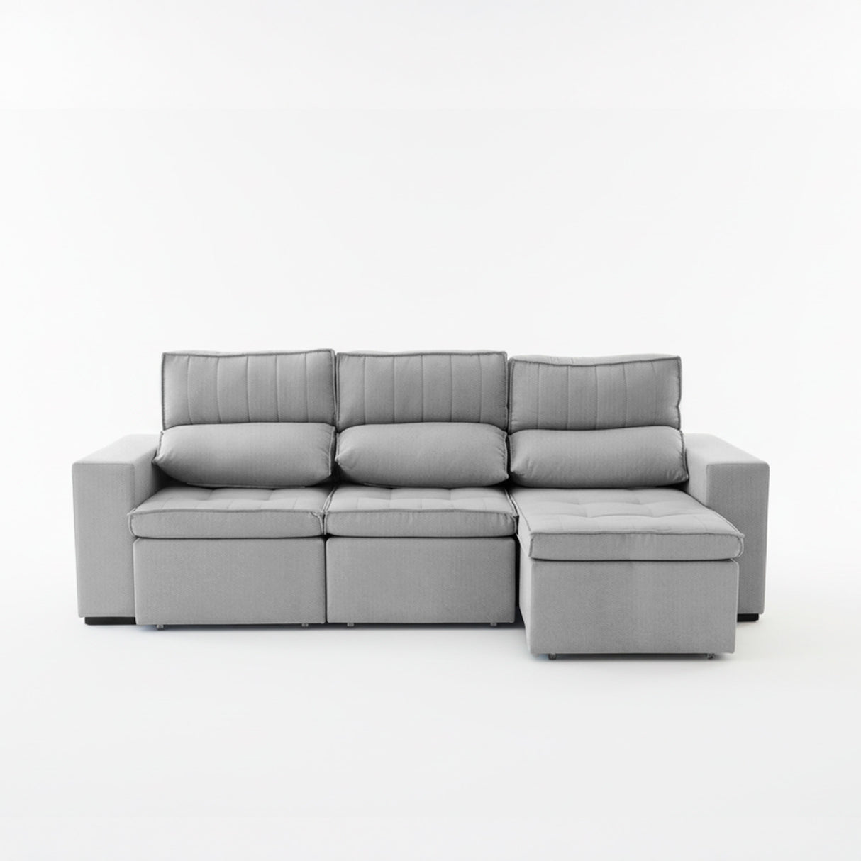 Sofá extensible y reclinable de 3 cuerpos tela chenille color gris