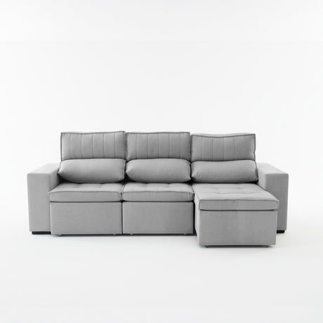Sofá extensible y reclinable de 3 cuerpos tela chenille color gris