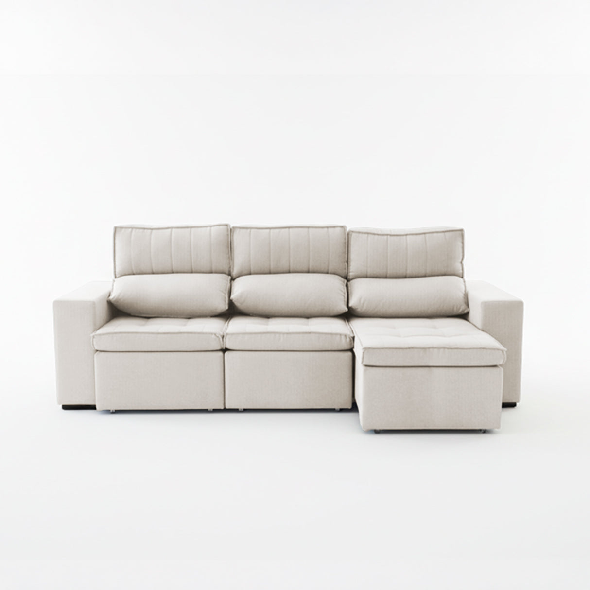 Sofá extensible y reclinable de 3 cuerpos tela chenille color crema