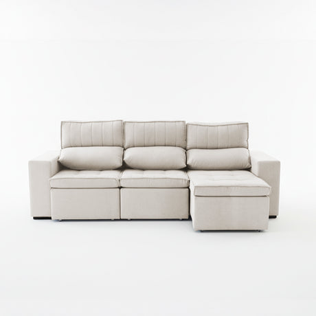 Sofá extensible y reclinable de 3 cuerpos tela chenille color crema
