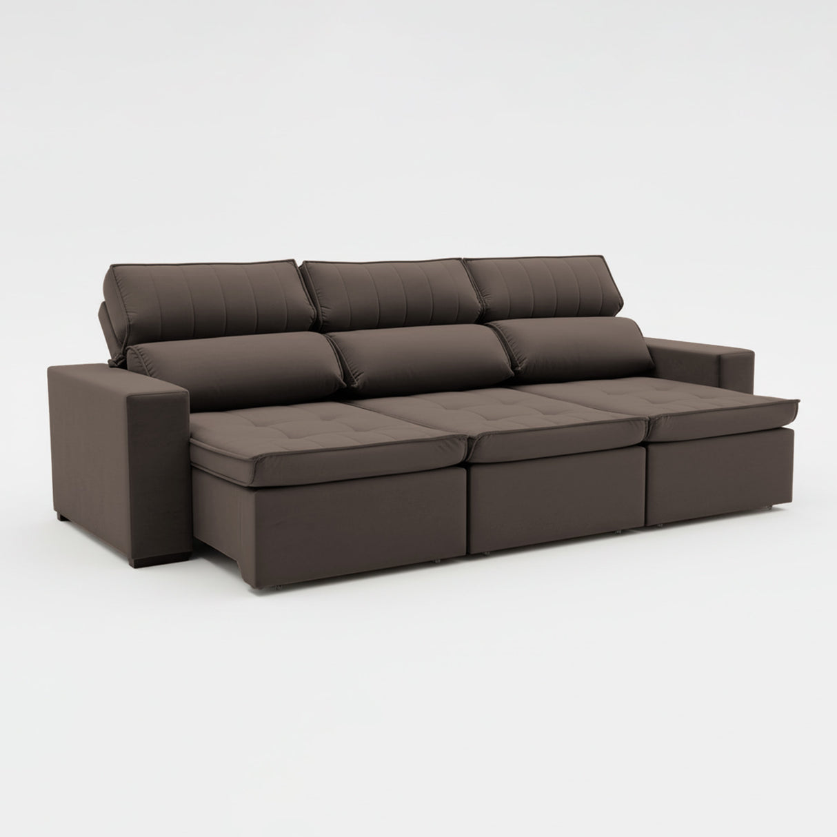 Sofá extensible de 3 cuerpos con tela de tercipelo color café  oscuro