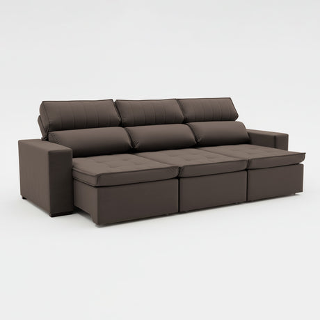 Sofá extensible de 3 cuerpos con tela de tercipelo color café  oscuro