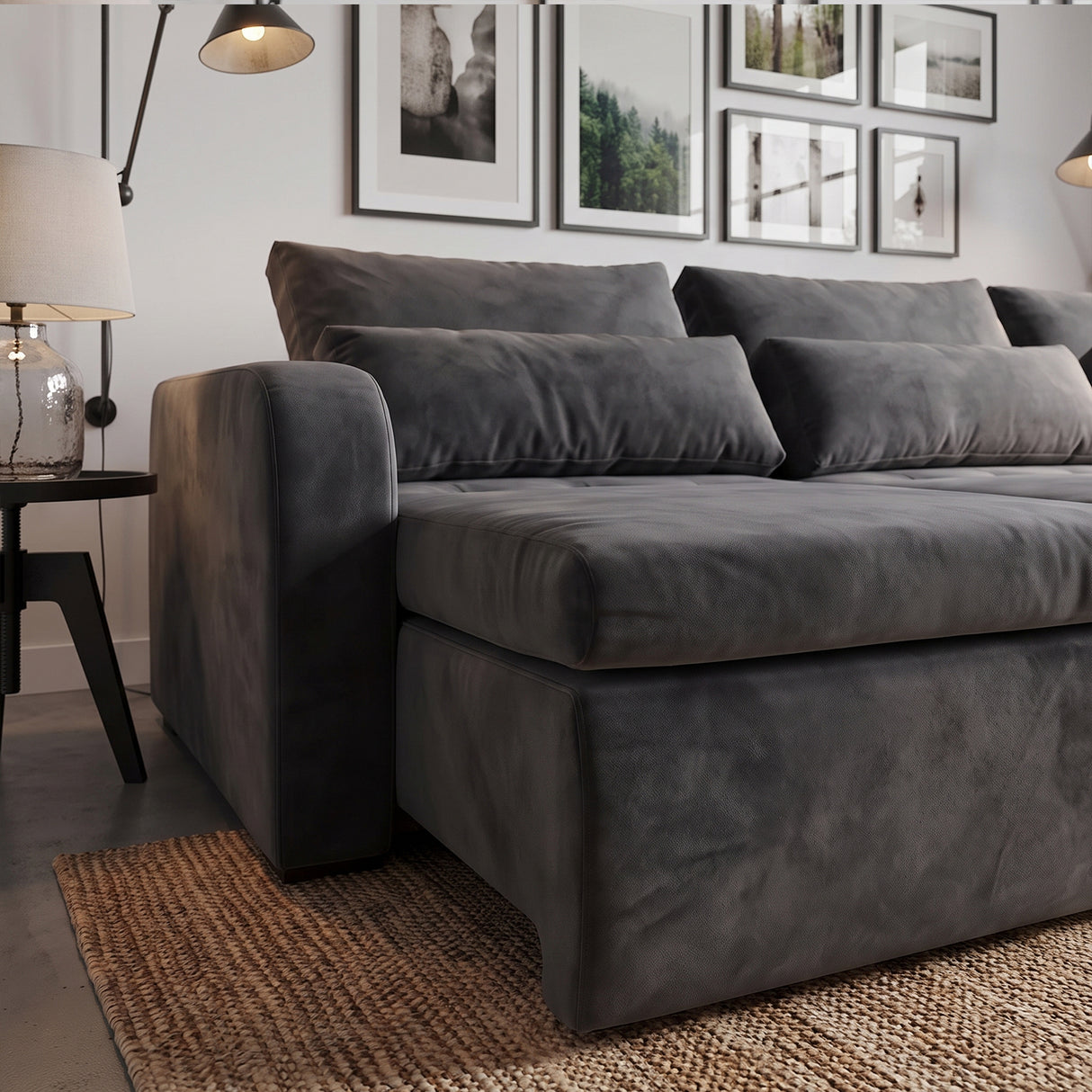 Sofá 3 cuerpos Zurich Tela Gris oscuro - 2.98m