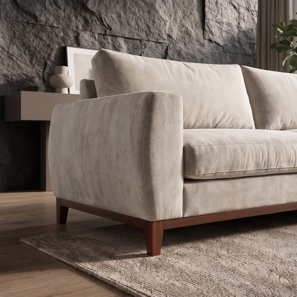 Sofá Seccional 3 Cuerpos Adesso con Chaise Longue Derecho Tela Beige - 3.90m a Confección