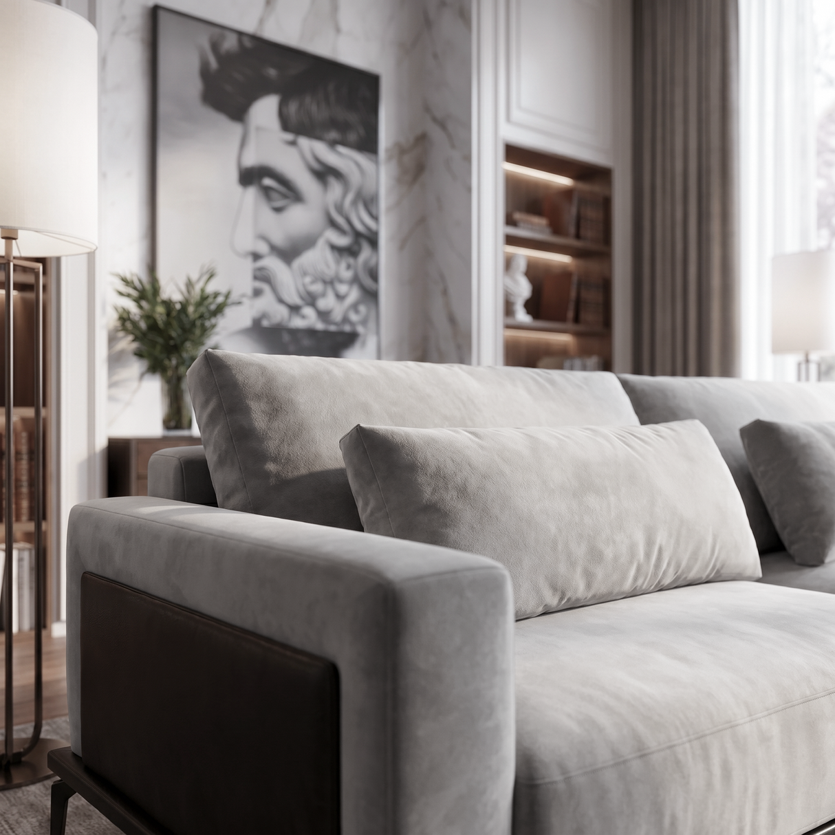 Sofá seccional 3 cuerpos Desser con chaise Longue derecho Tela Gris Oscuro - 2.78m