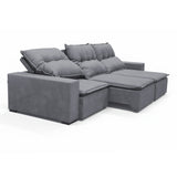 Sofá extensible de 3 cuerpos, con tela lino y de 3 cuerpos de perfil. extendido.