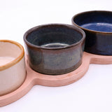Set 3 bowls de cerámica y bandeja con asa