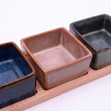 Set 3 bowls de cerámica cuadrados y bandeja