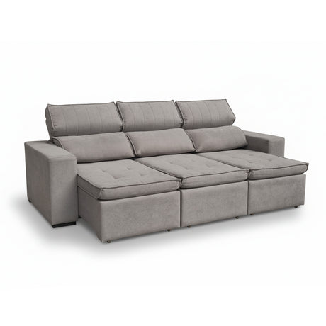 Sofá extensible de 3 cuerpos con tela de tercipelo color gris