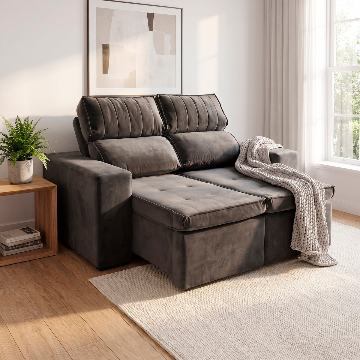 Sofá 2 cuerpos Extensible y Reclinable Toquio Stock Tela gris oscuro - 1.64MT
