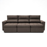 Sofá extensible de 3 cuerpos con tela de tercipelo color café  oscuro
