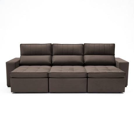 Sofá extensible de 3 cuerpos con tela de tercipelo color café  oscuro