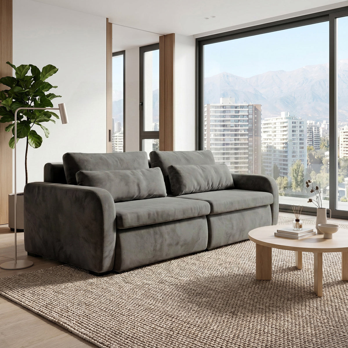 Sofá Modular 2 Cuerpos Treviso Tela Gris Oscuro - 2.08m a Confección