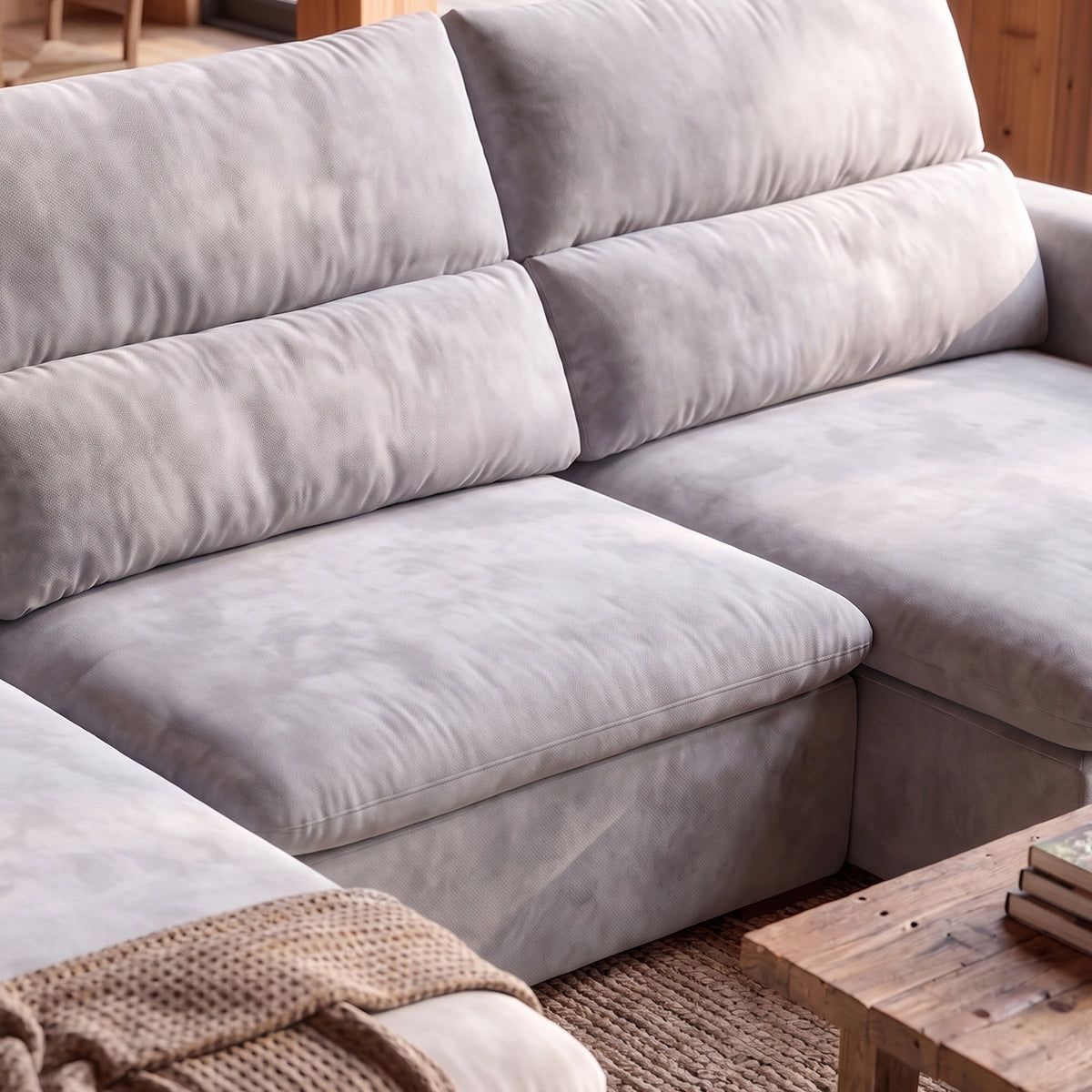 Sofá Seccional 3 Cuerpos Dublin con Chaise Longue Izquierdo Tela Gris Claro - 2.80 x 1.90m a Confección