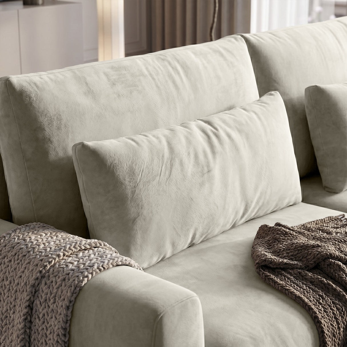 Sofá 2 Cuerpos Litus Tela Beige - 2.54m